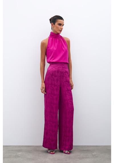 Sateen Jakarlı Salaş Pantolon - Fuşya