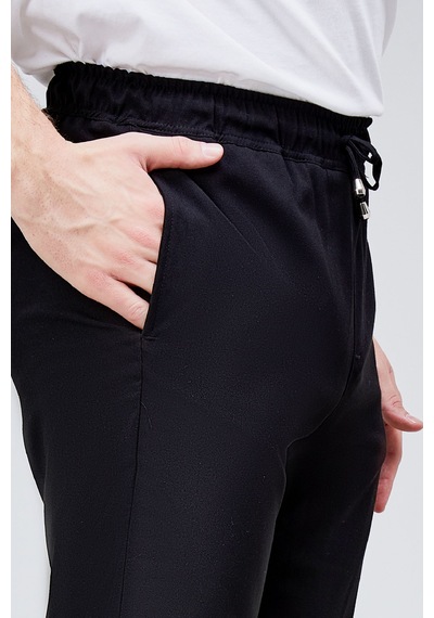 HLT Jeans Erkek Siyah Relaxed Fit Yandan Cepli Beli Lastikli Bağcıklı Duble Paça Jogger Pantolon Bolt-1996 Siyah