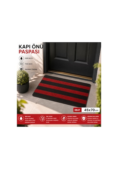 Delta Cc004a Kırmızı Siyah Kaymaz Taban Nem Alıcı Toz Alıcı Kapı Önü Paspası Uv Dayanıklı 45x70 Cm