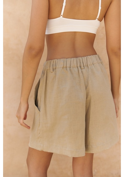 Mai Collection Mai Studios Co. Gaelil Oversize Haki Keten Gömlek Şort Takım Haki