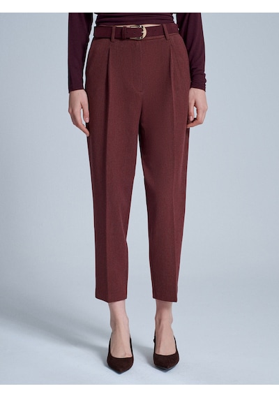 Dilvin 72193 Süet Kemerli Pensli Kumaş Pantolon-bordo Bordo