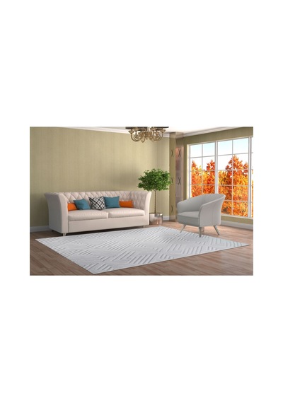 Plato Halı Opqo Ekselans Premium Oturma Odası, Salon, Antre Yıkanabilir Polyester Kaymaz Taban Beyaz Halı