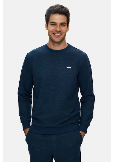 UCLA Luca Lacivert Bisiklet Yaka Krinkıl Hafif Kumaş Metal Logolu Standard Fit Erkek Sweatshirt