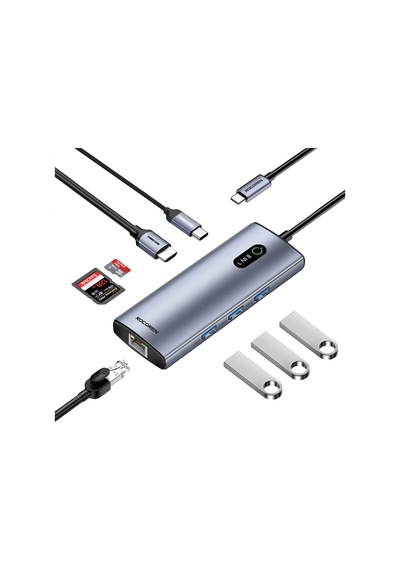 Rocoren 8 Portlu 4k 30hz Gigabit Ethernet Sd Tf Kart Okuyuculu 3 Usb3.0 Pd 100w Destekli Hub Çoklayı Sku: Mır8690010136817