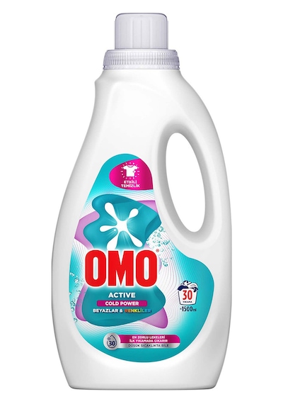 Omo Active Cold Power Beyazlar Ve Renkliler Için Sıvı Deterjan 1500 Ml X 2