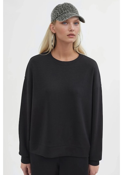 Hiccup Busem Rahat Kesim Bisiklet Yaka Modal Sweatshirt Siyah