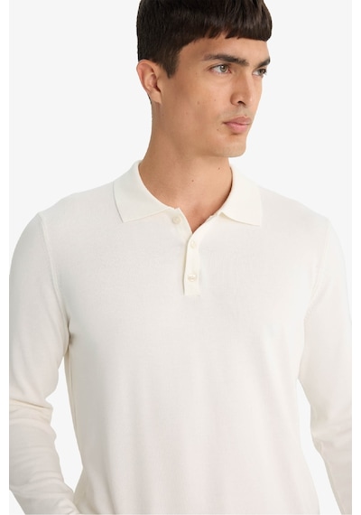 Defacto - Standart Fit Polo Yaka Premium Düğmeli Triko Kazak D0454AX24AU Ekru