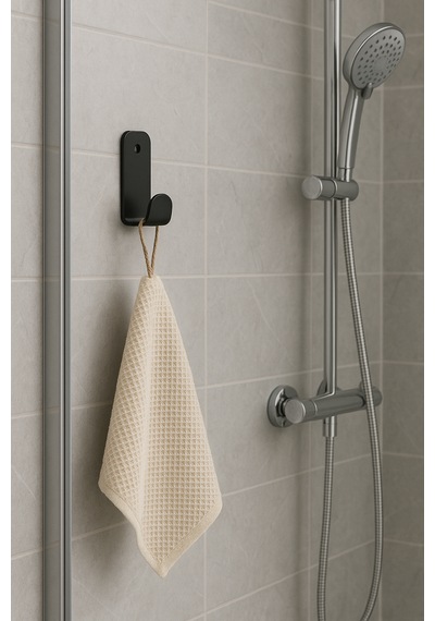 Lunoart Banyo & Mutfak İçin Yapışkanlı Metal Askı 4 Lü - Havlu, Mutfak Bezi, Bornoz, Çanta, Takı Askısı Siyah