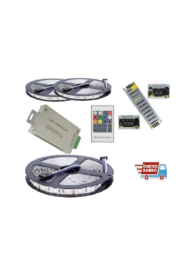 15 Metre Şerit Led Rgb + Kumanda + 16.5 Amper Adaptör