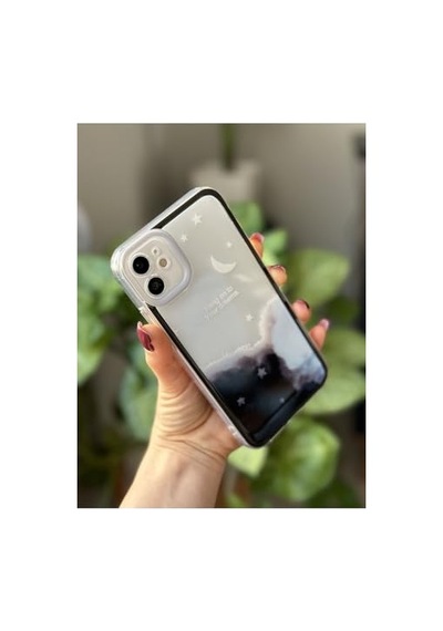 Ayrex Iphone 11 İle Uyumlu Siyah Cyrstal Night Baskılı Şeffaf Kılıf Diğer