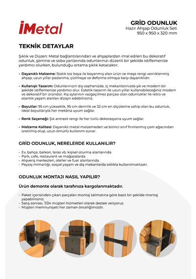 Grid Odunluk Hazır Odunluk Seti 950 X 950 X 320mm Ahşaplar Dahil