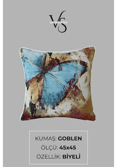Kırlent Kılıfı Goblen Dokuma Kumaş - 45x45cm Çift Taraflı Biyeli Dekoratif Kırlent Kılıfı - Vs-108 Çok Renkli