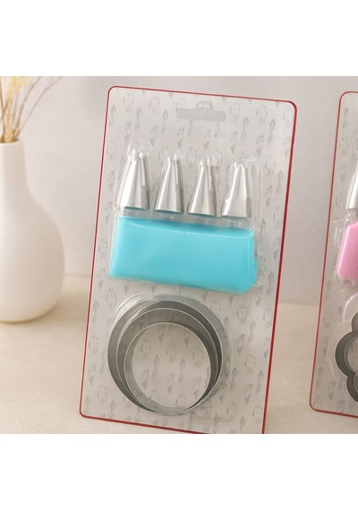 Pasta Süsleme Seti 8 Parça Krema Torbası, Metal Uçlar, Kurabiye Kalıpları Açık Ceviz