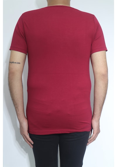 Santa Dmctekstil Erkek Düz Spor Kesim Dar Kalıp Bisiklet Yaka Basic T-shirt Bordo