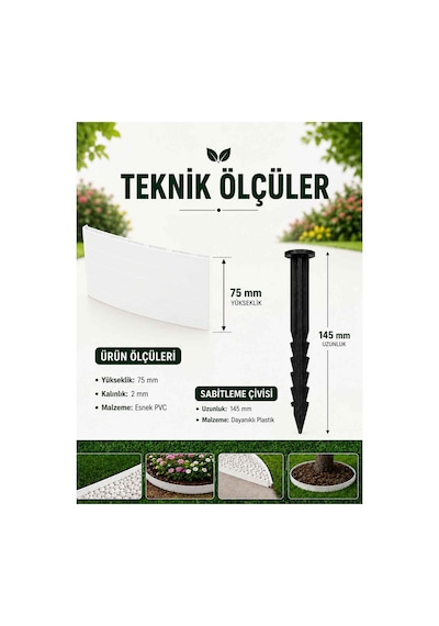 Esnek Pvc Çim Ayırıcı Bahçe Peysaj Düzenleyici 10metre Beyaz Çim Sınırlayıcı Esnek Plastik Taş Toprak Ayraç Bariyer Peyzaj Bordürü