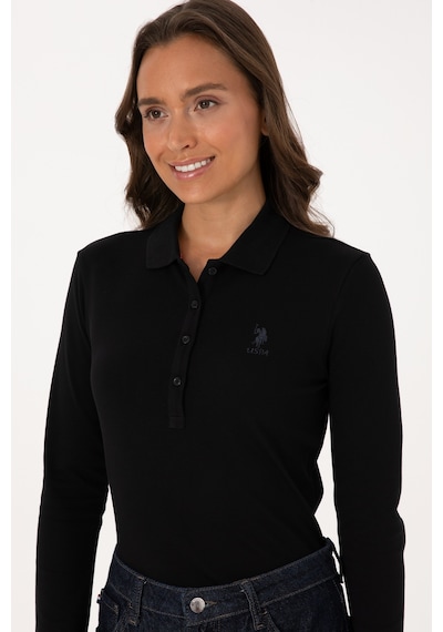 U.S. Polo Assn. Kadın Siyah Basic Polo Yaka Sweatshırt 50307755-VR046