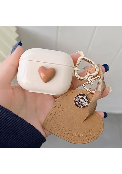 Airpods Pro 3 Kılıf Süslü Kalp Desenli Kahverengi Airpods Pro 3 İle Uyumlu Kılıf - Açık Kahverengi