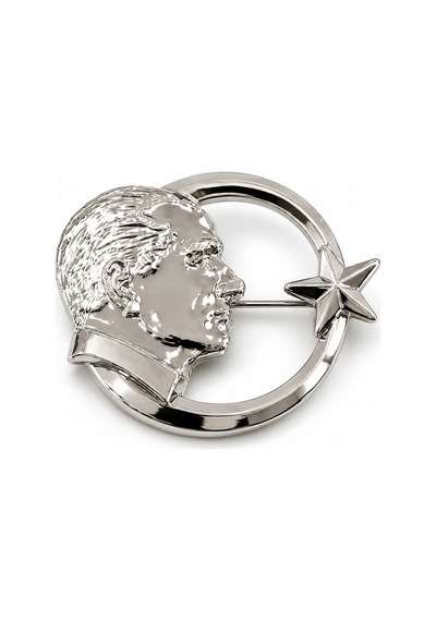 Atatürk Silüetli Ay Yıldız Broş Şık Metal Türk Bayrağı Temalı Gümüş Broşu Açık Gri