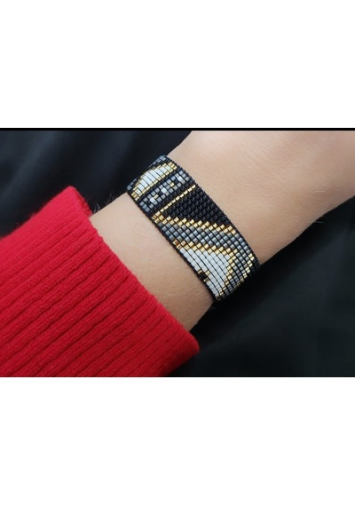 Harmel Jewelry Miyuki Gri Siyah Gold Dokuma Bileklik Çok Renkli