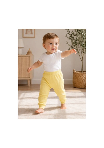 H&c Coolboy H&c Bebek Patiksiz Alt Pantolon %100 Pamuk Esnek Fitilli Ribana 0-36 Ay Sarı