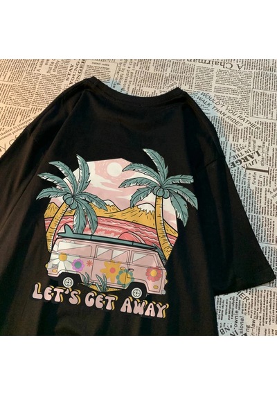 Startmore Beyaz Haydi Otobüs Alalım Tatilde Git Baskı Leri Harajuku Nefes Tshirt Yaz Bol Tiş Siyah