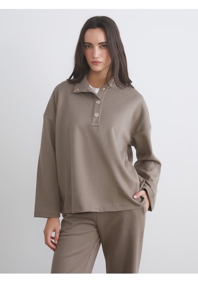 Lcw Vision Kahverengi Dik Yaka Oversize Kadın Sweatshirt