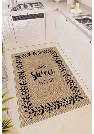 Kaymaz Tabanlı Hasır Görünümlü Leke Tutmaz Yıkanabilir Mutfak Halısı Ar1054, Sweet, 80 X 200 Diğer