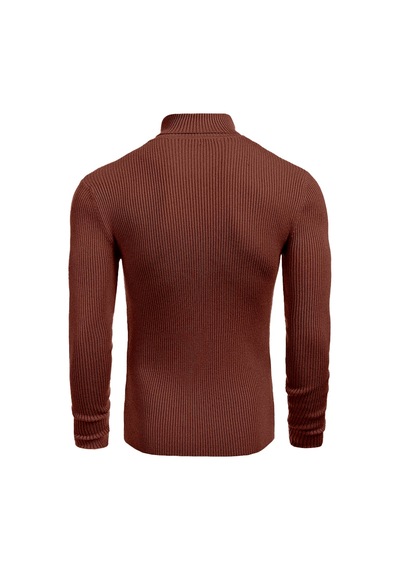 Polızeı Erkek Slim Fit Boğazlı Triko Kazak Esnek Dokulu Kiremit