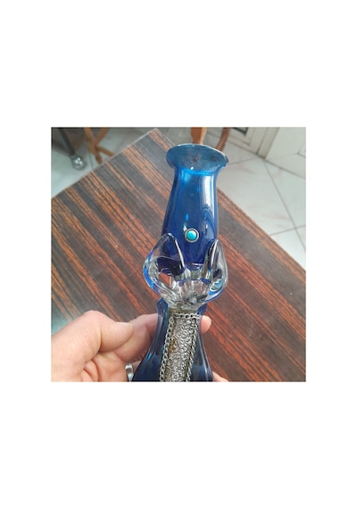 Antika El Yapımı Kobalt Cam Mumluk Lacivert Lacivert