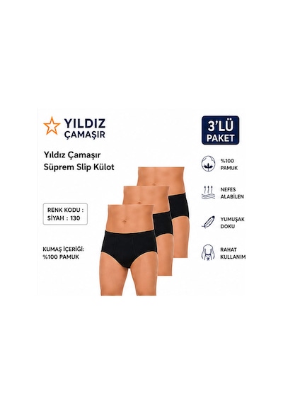 Yıldız Çamaşır Erkek Süprem Slip Külot 03-130-131 - 3 Adet Siyah