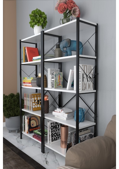 Morpanya Blue Metal Kitaplık 5 Raflı Çok Amaçlı Dosya Kitap Rafı Ofis Salo 001
