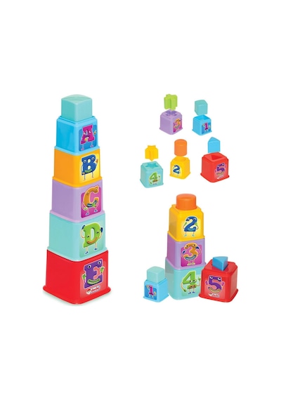 Dede Baby Kare Kule Bultak Oyuncağı 10 Parça Harf Ve Rakam Eğitici Kule 12 Ay+