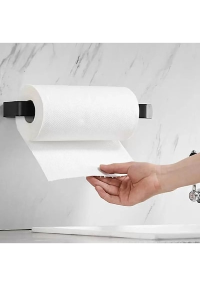 Metal Siyah Kağıt Rulo Havluluk, Peçetelik, Yapışkanlı Tasarım, Banyo Askısı Siyah Metal Diğer