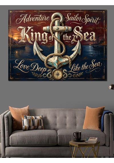 King Of The Sea Çapa Denizci Temalı Dekoratif Kanvas - Mdf Ahşap Tablo