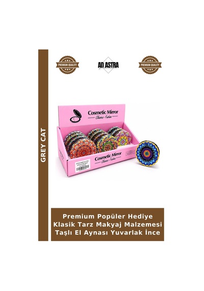 Premium Popüler Hediye Klasik Tarz Makyaj Malzemesi Taşlı El Aynası Yuvarlak İnce Çok Renkli