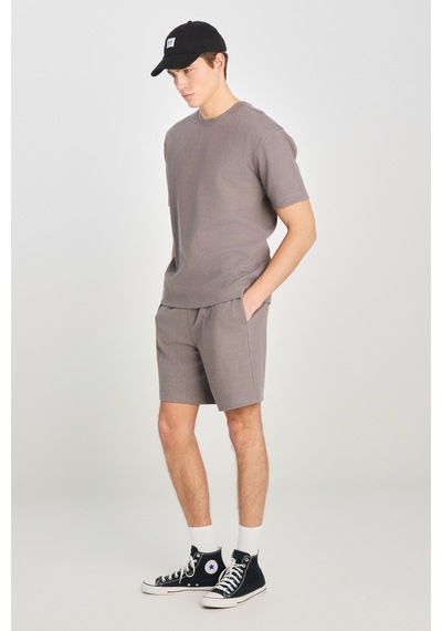 Relaxed Fit Geniş Kesim Bisiklet Yaka Gri Pamuklu Tişört Gray