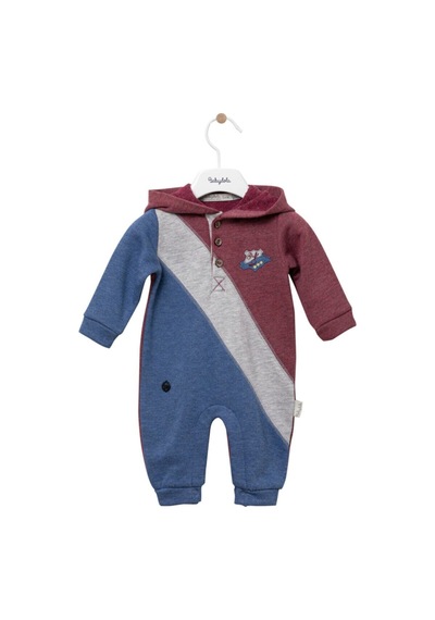 Babyhola Erkek Bebek Kapşonlu Tulum Çıtçıt Kapamalı Kalın Tulum 12643 Bordo