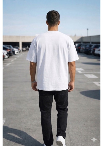 Tarz Cool Erkek Oversize Tişört Minimal Don T Look Back Detaylı Basic Beyaz