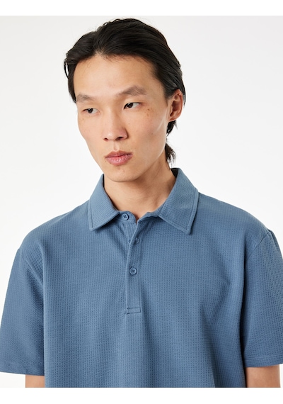 Koton Regular Fit Kısa Kollu Dokulu Pamuklu Polo Yaka Tişört Mavi 6sam10078mk