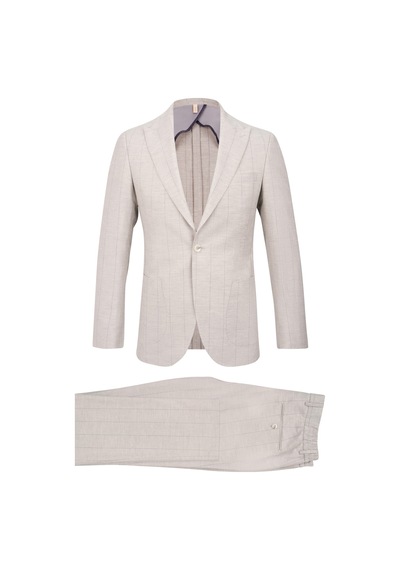 Hatemoğlu Gri Slim Fit Çizgili Sivri Yaka Keten Casual Takım Elbise Hatemoğlu Gri Slim Fit Çizgili Sivri Yaka Keten Casual Takım Elbise