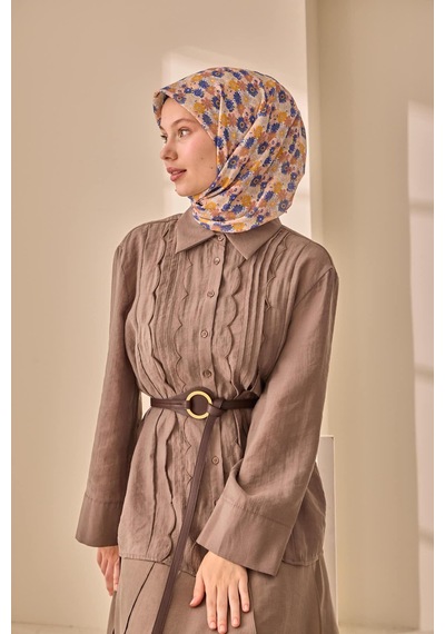Silk Home Soft Eşarp 73092-26 Taş, Gri, Mavi, Yanık Sarı, Pudra