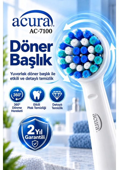 Acura Ac-7100 Döner Başlıklı Profesyonel Şarjlı Diş Fırçası