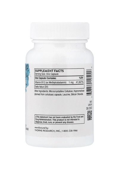 Thorne, B12 Vitamini Metilkobalamin Olarak, 60 Kapsül Kapsül Başına 1 Mg