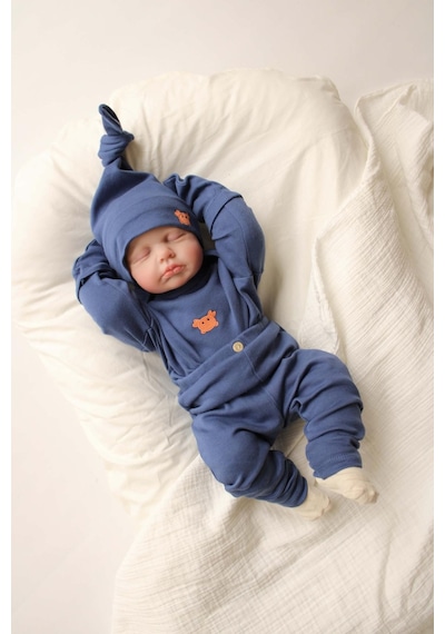 Oh Lala Koala Yengeç Nakışlı 5li Uzun Kollu Yenidoğan Set İndigo