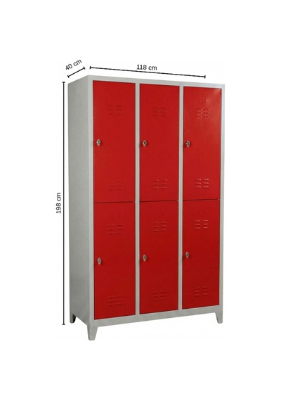 Standart 6 Gözlü Soyunma Dolabı Kırmızı 118x40x198