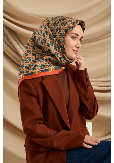 Silk Home Twill İpek Eşarp 11481-20 Turuncu, Petrol Yeşili, Taba, Mor