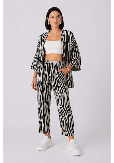 Trend Alisse Zebra Desenli Kimono Kadın Alt Üst Takım Çok Renkli