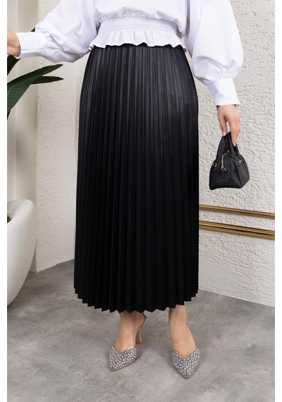 Hira Life Fashion Kadın Tesettür Giyim Ve Deri Görünümlü Beli Lastik Detayı İle Piliseli Uzun Etek Siyah Siyah Hira Life Fashion Kadın Tesettür Giyim Ve Deri Görünümlü Beli Lastik Detayı İle Piliseli Uzun Etek Siyah Siyah