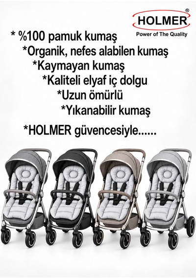 Holmer Organik Pamuklu Ortapedik Bel Destekli Bebek Arabası Minderi Bej Gri Melanj
