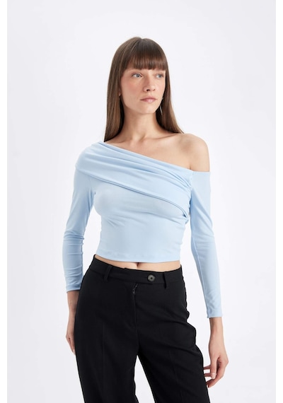 Defacto Slim Fit Omuzu Açık Basic Düz Uzun Kollu Bluz D4559AX24AUBE745 Mavi Defacto Slim Fit Omuzu Açık Basic Düz Uzun Kollu Bluz D4559AX24AUBE745 Mavi